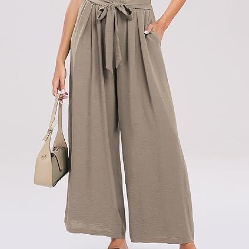 Summe Wide Leg Dress Pants for Women High Waisted Palazzo Casual Work Pants Beach Trousers with Pocket