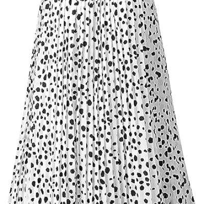 Womens Skirt Leopard Print Midi Long Shirring Pleated Skirts High Waisted A Line Skirts