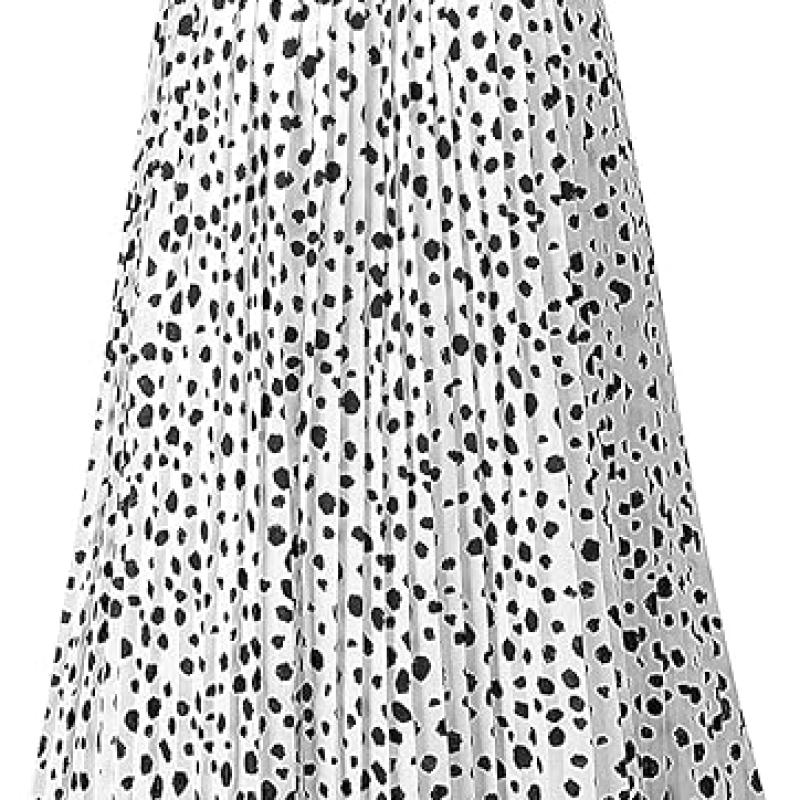 Womens Skirt Leopard Print Midi Long Shirring Pleated Skirts High Waisted A Line Skirts