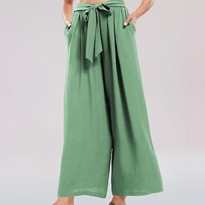 Summe Wide Leg Dress Pants for Women High Waisted Palazzo Casual Work Pants Beach Trousers with Pocket