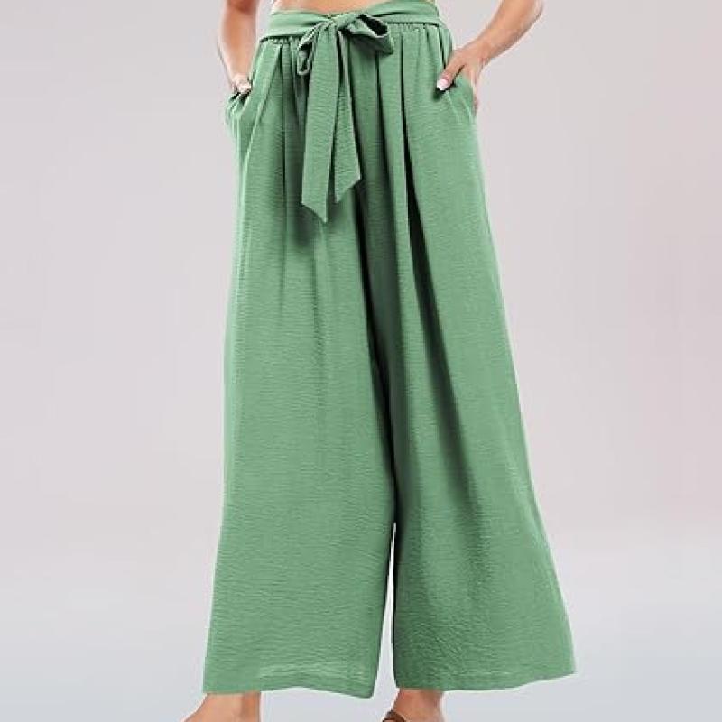 Summe Wide Leg Dress Pants for Women High Waisted Palazzo Casual Work Pants Beach Trousers with Pocket
