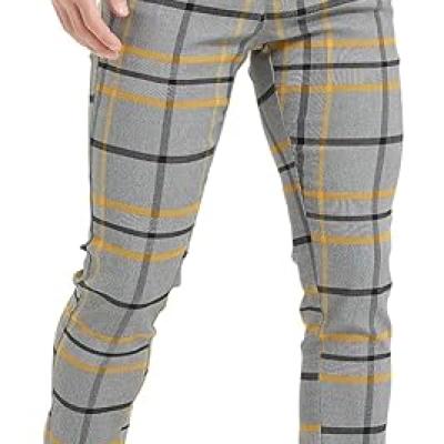 Men's Plaid Pants Skinny Dress Pants for Men Skinny Chino Pants Men