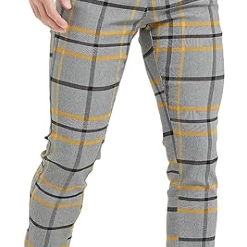 Men's Plaid Pants Skinny Dress Pants for Men Skinny Chino Pants Men