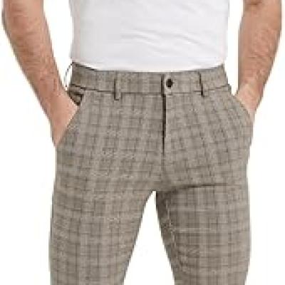 Men's Plaid Pants Skinny Dress Pants for Men Skinny Chino Pants Men
