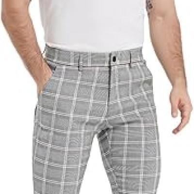 Men's Plaid Pants Skinny Dress Pants for Men Skinny Chino Pants Men