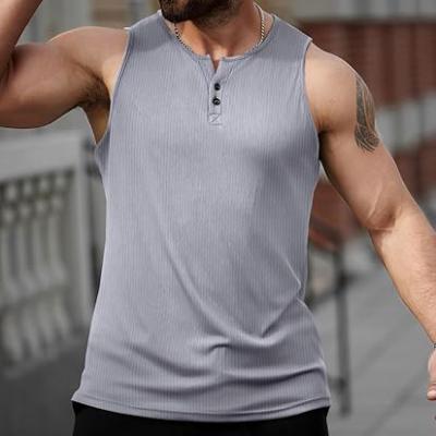Mens Workout Tank Tops Summer Gym Muscle Ribbed Sleeveless Henley Shirt Casual Knitted Slim Fit Beach
