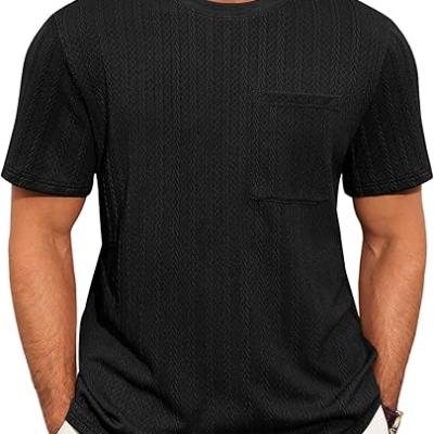 Mens Short Sleeve T-Shirts Casual Knit Texture Crewneck Pocket Tee Tops Loose Fit Summer Shirt