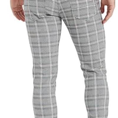 Men's Plaid Pants Skinny Dress Pants for Men Skinny Chino Pants Men