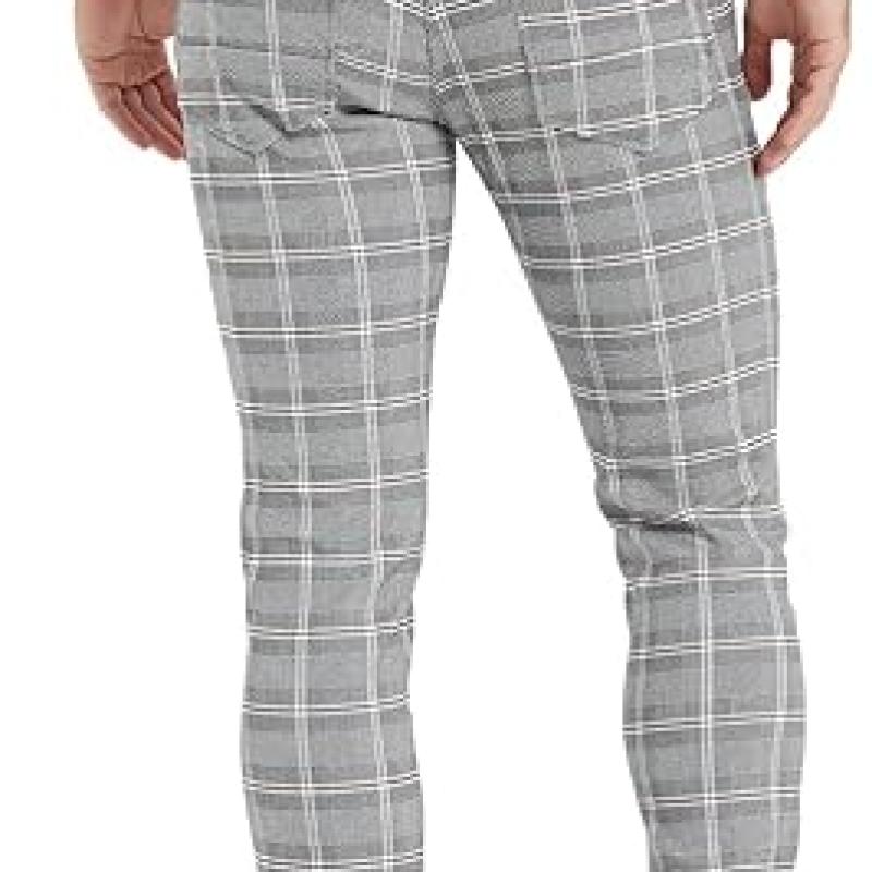 Men's Plaid Pants Skinny Dress Pants for Men Skinny Chino Pants Men
