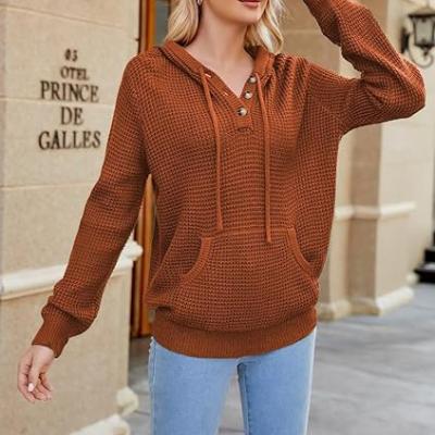 Fall Womens Oversized Hoodies Knit V Neck Sweaters Fashion Casual Pullover Tops