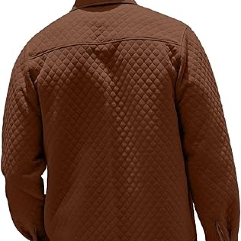 Mens Shacket Long Sleeve Shirt Jacket with Pockets Lightweight Quilted Overshirt