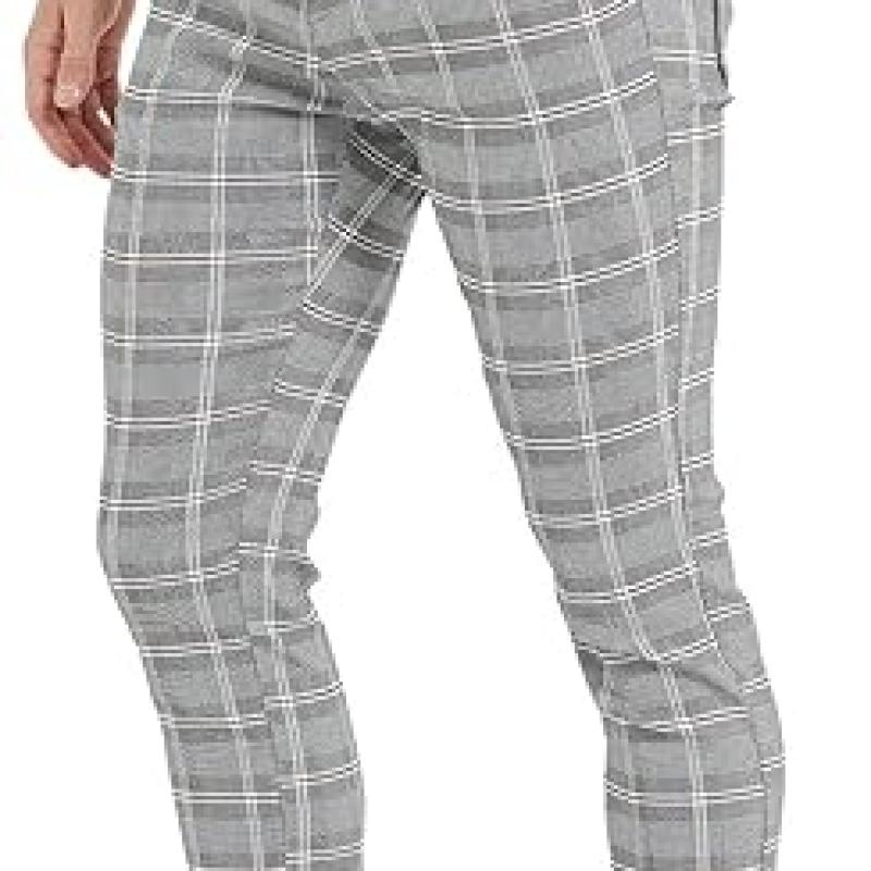 Men's Plaid Pants Skinny Dress Pants for Men Skinny Chino Pants Men