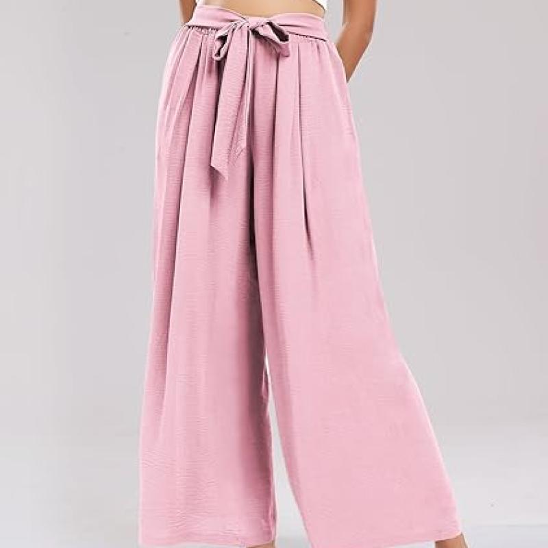 Summe Wide Leg Dress Pants for Women High Waisted Palazzo Casual Work Pants Beach Trousers with Pocket
