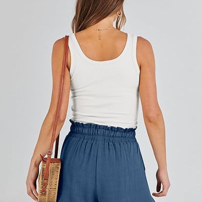 Linen Shorts for Women Casual High Waisted Wide Leg Drawstring Cute Summer Beach Shorts 2024 Fashion Vacation Outfit