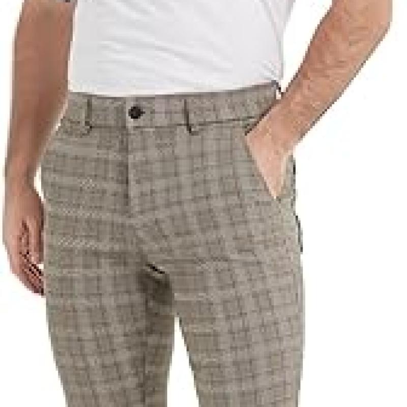 Men's Plaid Pants Skinny Dress Pants for Men Skinny Chino Pants Men