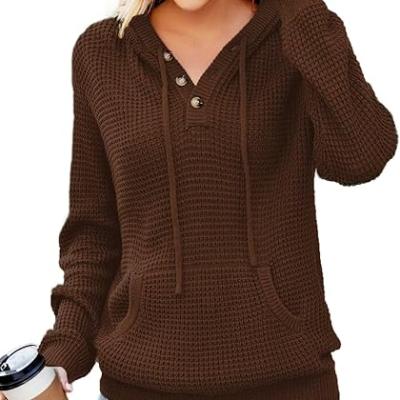Fall Womens Oversized Hoodies Knit V Neck Sweaters Fashion Casual Pullover Tops