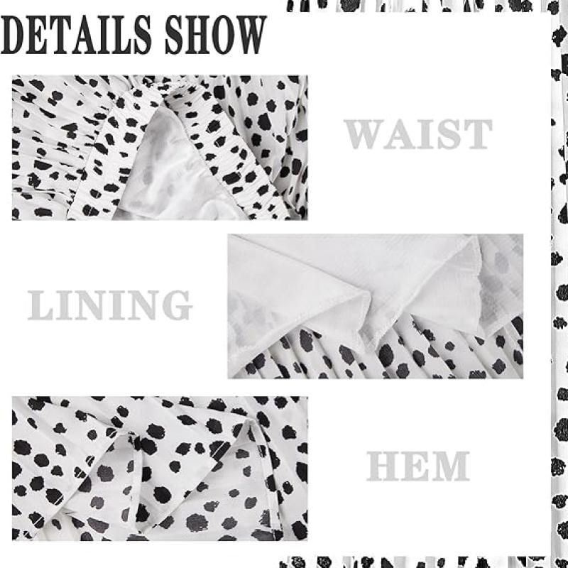 Womens Skirt Leopard Print Midi Long Shirring Pleated Skirts High Waisted A Line Skirts