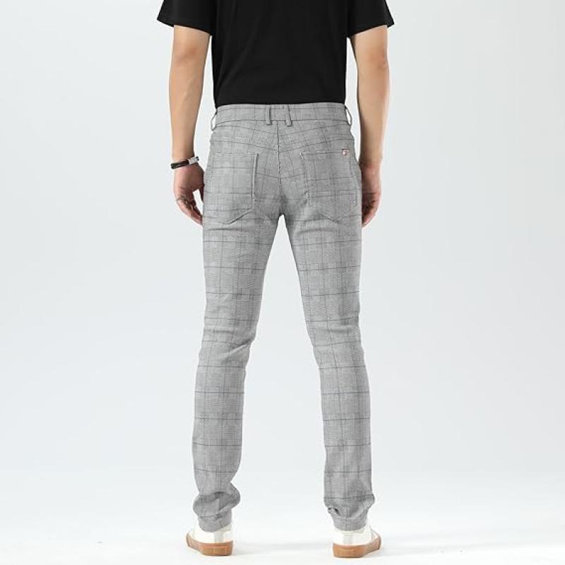 Men's Plaid Pants Skinny Dress Pants for Men Skinny Chino Pants Men