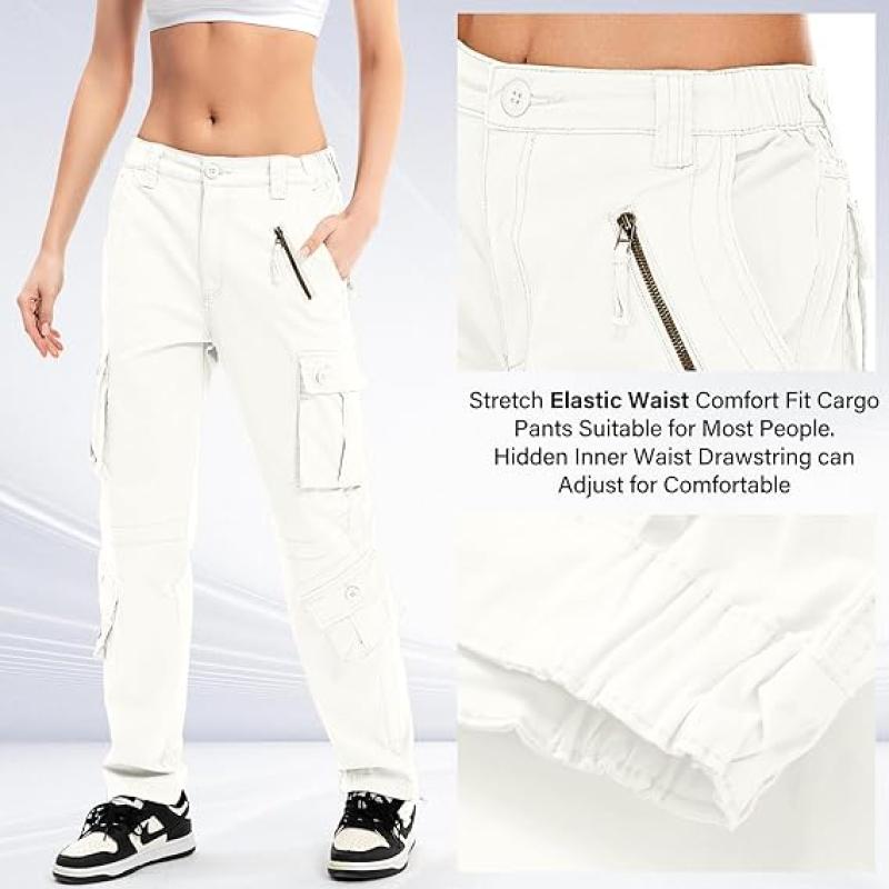 Womens Cargo Army Combat Work Pants with 8 Pockets Casual Cotton Ripstop Construction Pants