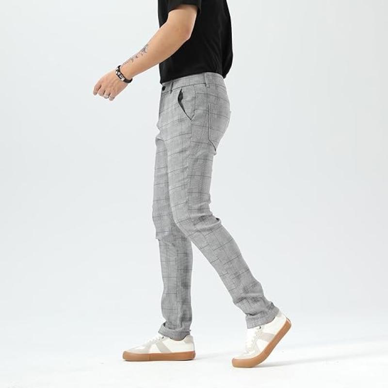 Men's Plaid Pants Skinny Dress Pants for Men Skinny Chino Pants Men