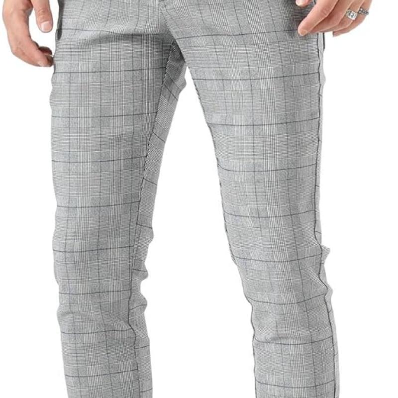 Men's Plaid Pants Skinny Dress Pants for Men Skinny Chino Pants Men