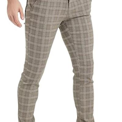 Men's Plaid Pants Skinny Dress Pants for Men Skinny Chino Pants Men