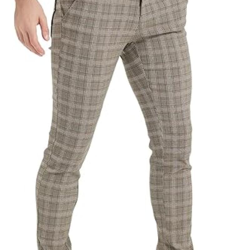 Men's Plaid Pants Skinny Dress Pants for Men Skinny Chino Pants Men