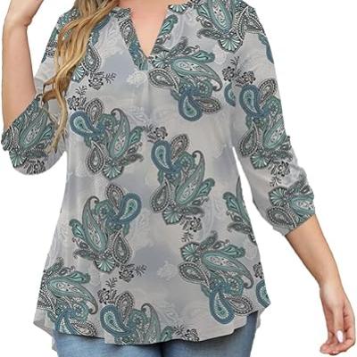 Womens Tops Dressy Casual 3/4 Sleeve Shirts Tunic Blouses Plus Size Tops for Women