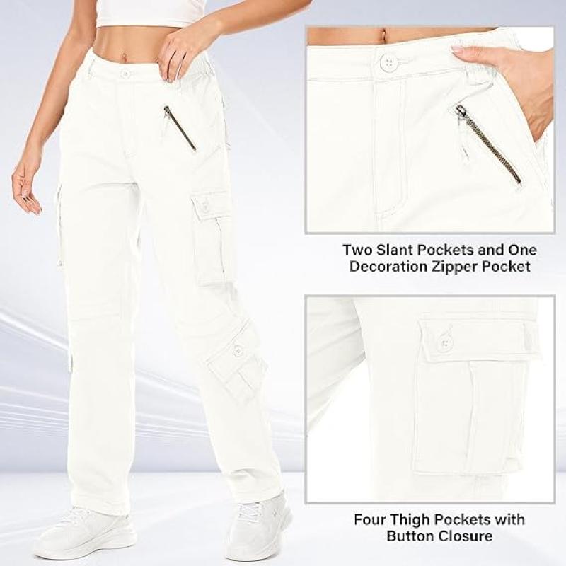 Womens Cargo Army Combat Work Pants with 8 Pockets Casual Cotton Ripstop Construction Pants