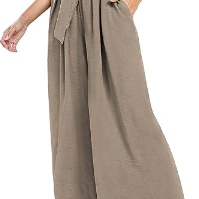 Summe Wide Leg Dress Pants for Women High Waisted Palazzo Casual Work Pants Beach Trousers with Pocket