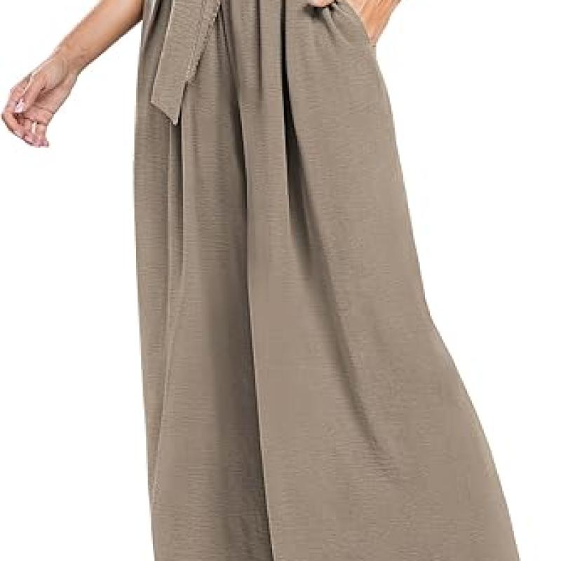 Summe Wide Leg Dress Pants for Women High Waisted Palazzo Casual Work Pants Beach Trousers with Pocket