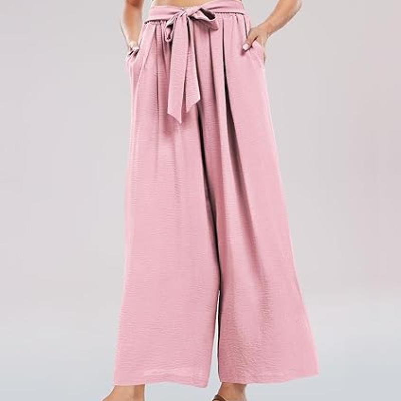 Summe Wide Leg Dress Pants for Women High Waisted Palazzo Casual Work Pants Beach Trousers with Pocket