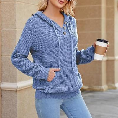 Fall Womens Oversized Hoodies Knit V Neck Sweaters Fashion Casual Pullover Tops