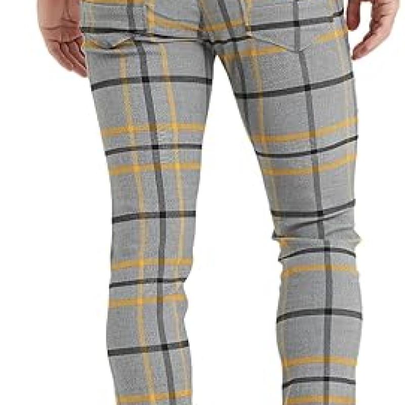 Men's Plaid Pants Skinny Dress Pants for Men Skinny Chino Pants Men