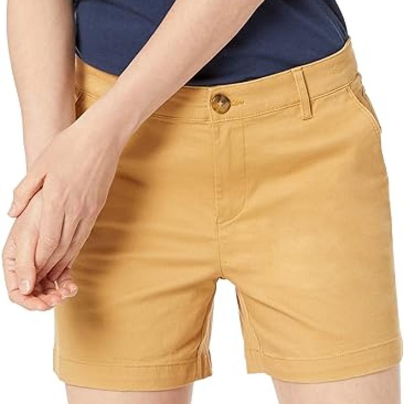 Women's Mid-Rise Slim-Fit 5 Inch Inseam Khaki Short (Available in Straight and Curvy Fits)