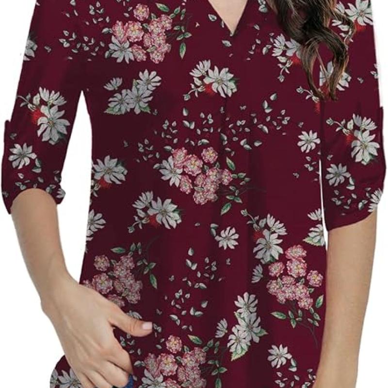 Womens Tops Dressy Casual 3/4 Sleeve Shirts Tunic Blouses Plus Size Tops for Women