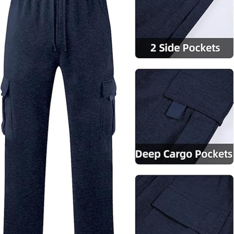 Men's Cargo Sweatpants Casual Fleece Joggers Loose Fit Open Bottom Athletic Pants for Men with Pockets