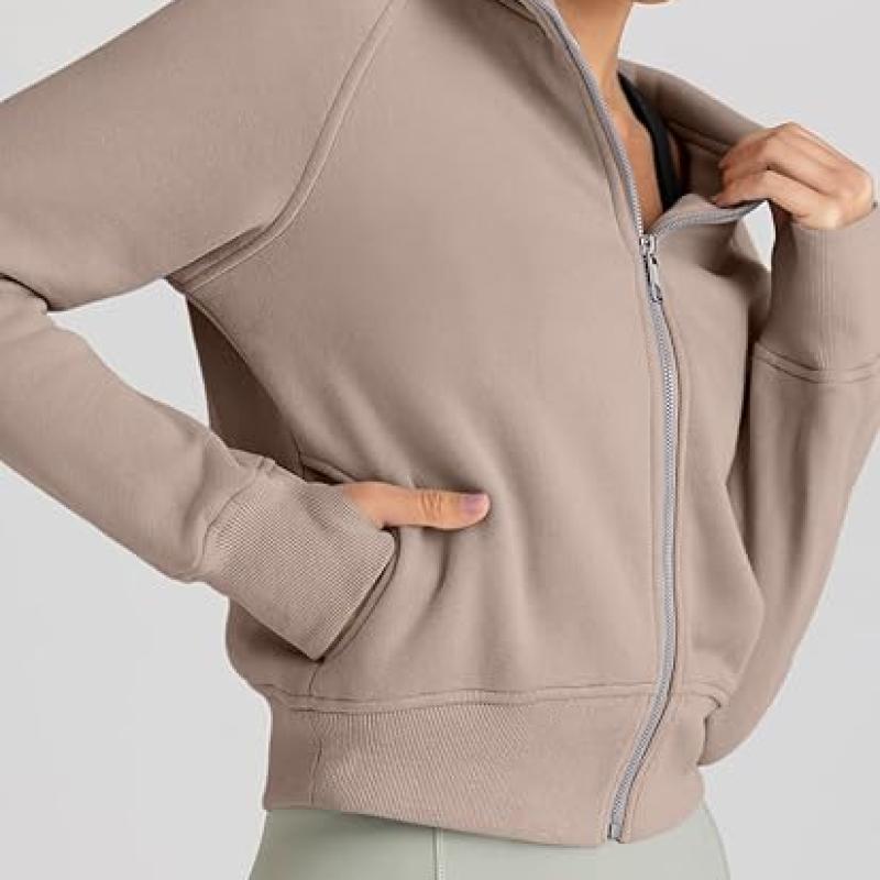 Womens Zip Up Hoodies Jackets Cropped Sweatshirts Fleece Fall Outfits Casual Comfy Y2k Tops Winter Clothes 2029