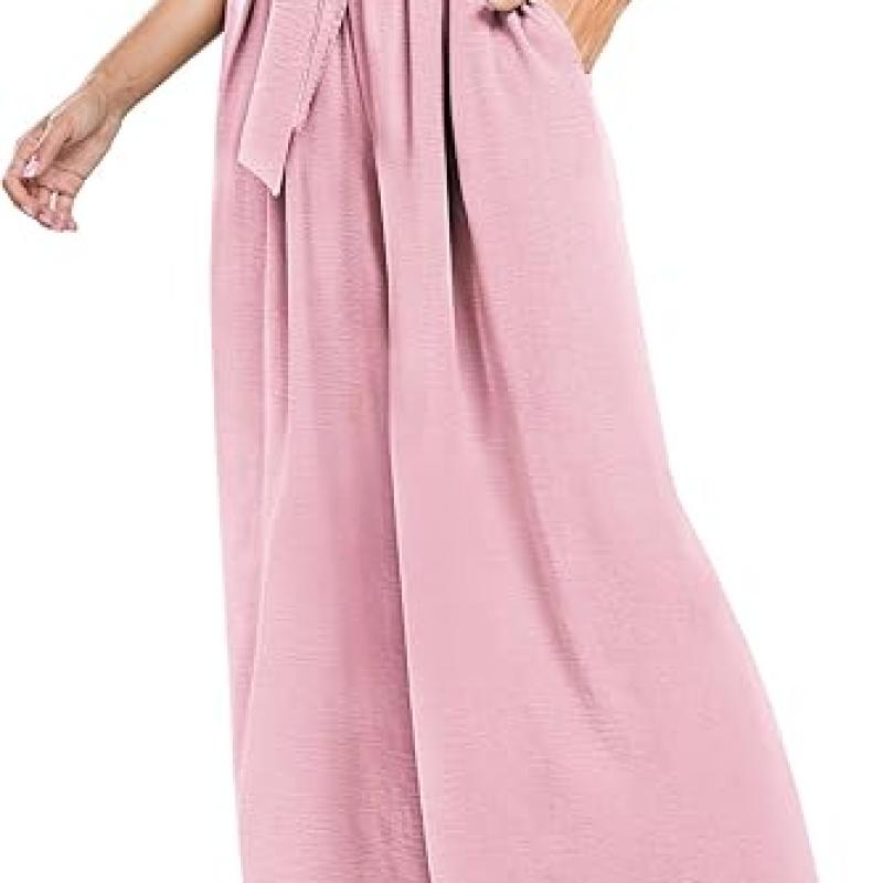Summe Wide Leg Dress Pants for Women High Waisted Palazzo Casual Work Pants Beach Trousers with Pocket