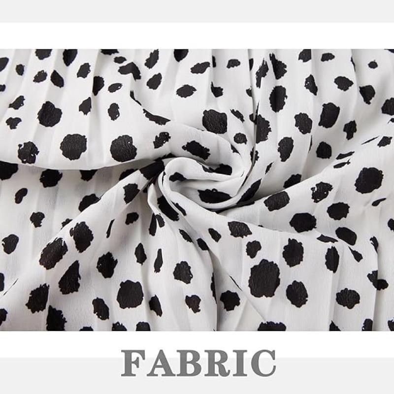 Womens Skirt Leopard Print Midi Long Shirring Pleated Skirts High Waisted A Line Skirts