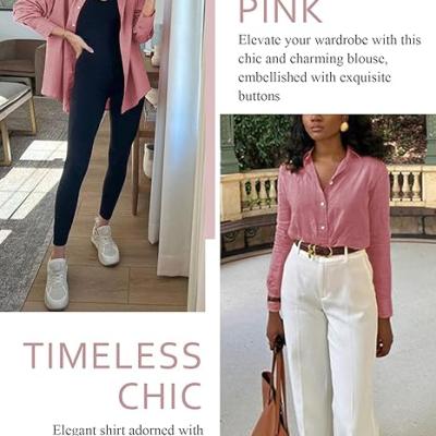 Womens Button Down Shirts V Neck Rolled Up Long Sleeve Tops Elegant Dressy Blouses Business Casual Outfits