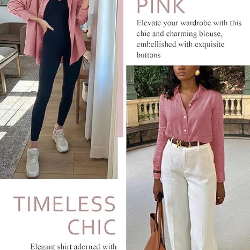 Womens Button Down Shirts V Neck Rolled Up Long Sleeve Tops Elegant Dressy Blouses Business Casual Outfits