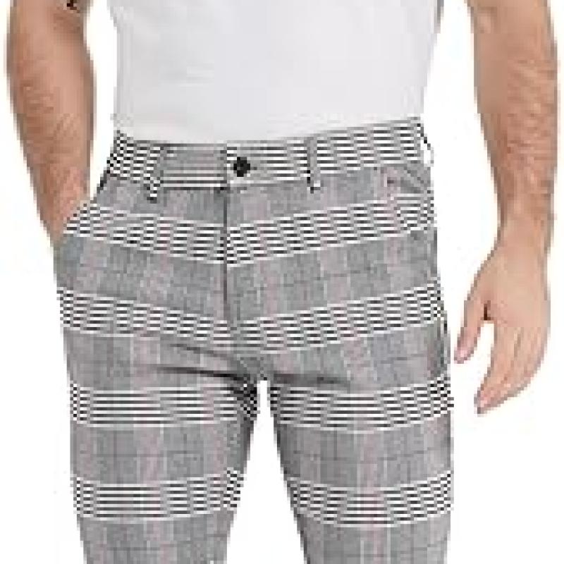 Men's Plaid Pants Skinny Dress Pants for Men Skinny Chino Pants Men