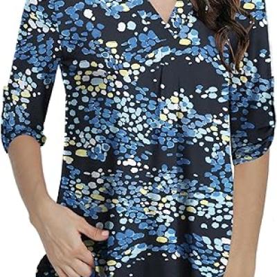 Womens Tops Dressy Casual 3/4 Sleeve Shirts Tunic Blouses Plus Size Tops for Women