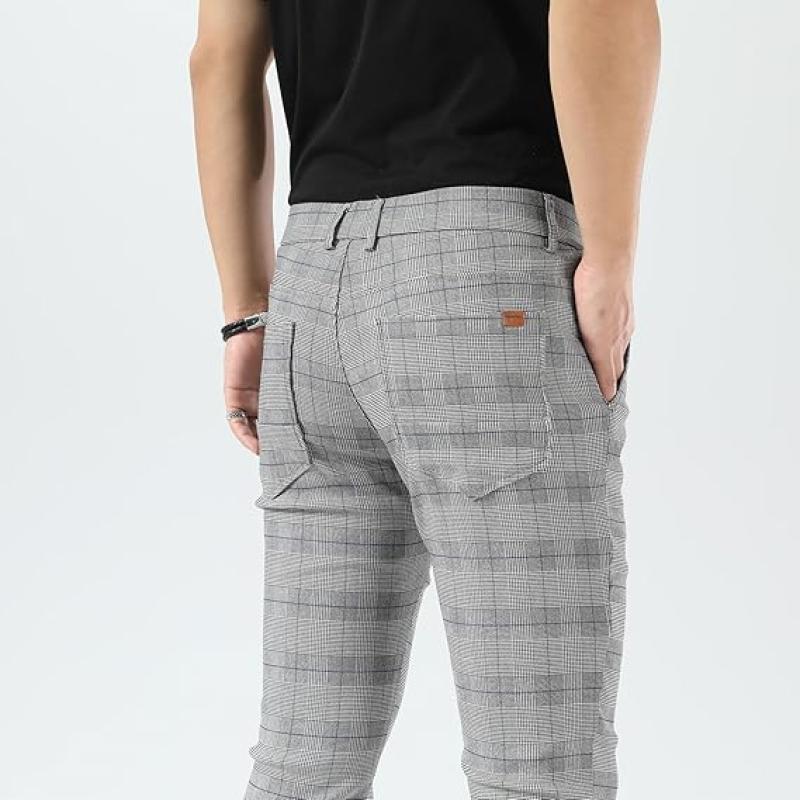 Men's Plaid Pants Skinny Dress Pants for Men Skinny Chino Pants Men
