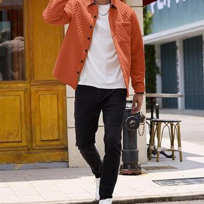 Mens Shacket Long Sleeve Shirt Jacket with Pockets Lightweight Quilted Overshirt