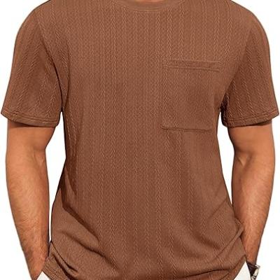 Mens Short Sleeve T-Shirts Casual Knit Texture Crewneck Pocket Tee Tops Loose Fit Summer Shirt