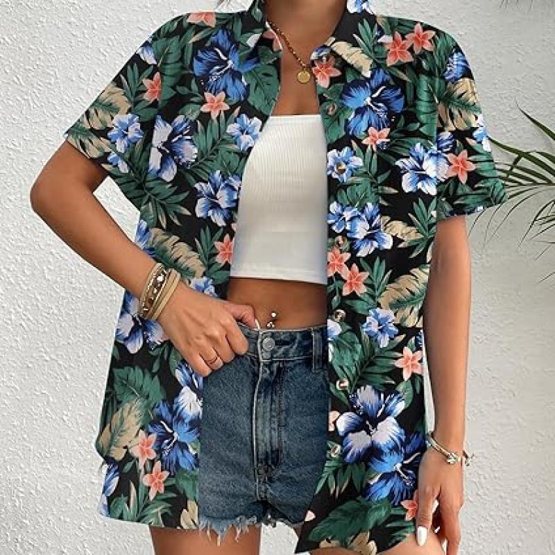 Womens Button Down Linen Shirt Short Sleeve Cotton Blouse Summer Casual Loose Fit Beach Tops