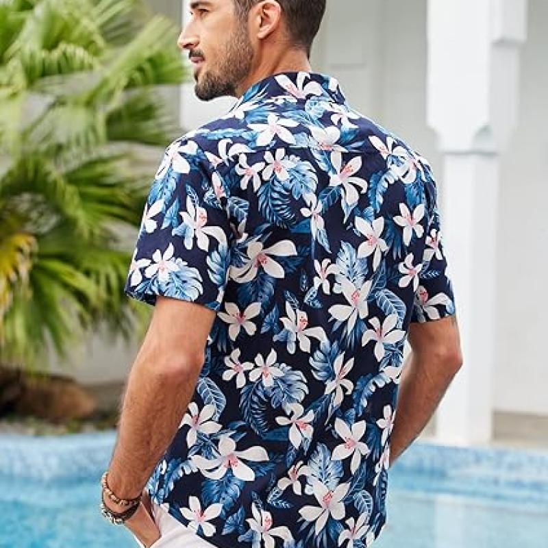 Mens Hawaiian Shirts Short Sleeve Casual Button Down Tropical Beach Shirt
