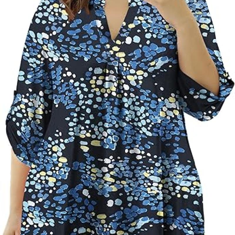 Womens Tops Dressy Casual 3/4 Sleeve Shirts Tunic Blouses Plus Size Tops for Women